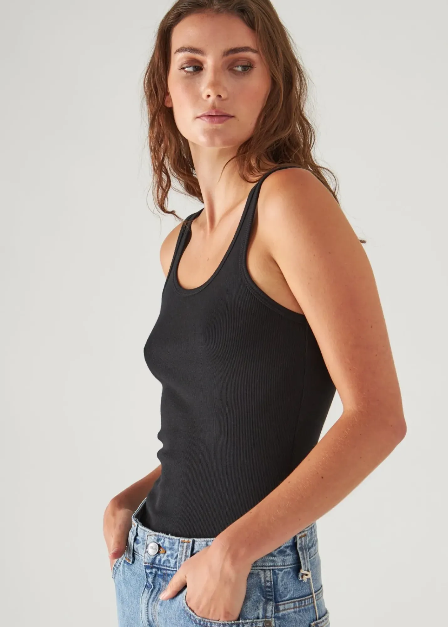 PATRICK ASSARAF Pima Cotton Stretch High Crew Rib Tank|Women T-Shirts