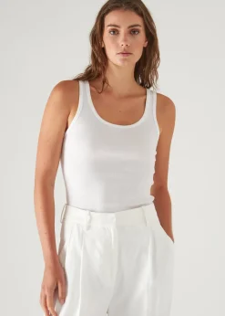 PATRICK ASSARAF Pima Cotton Stretch High Crew Rib Tank|Women T-Shirts