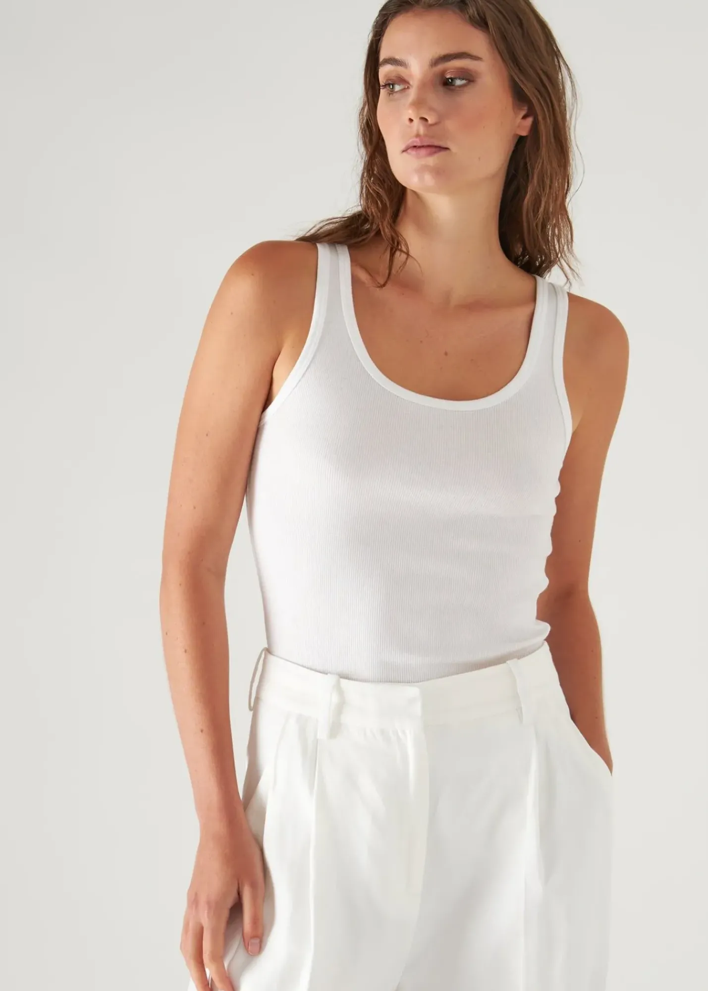 PATRICK ASSARAF Pima Cotton Stretch High Crew Rib Tank|Women T-Shirts