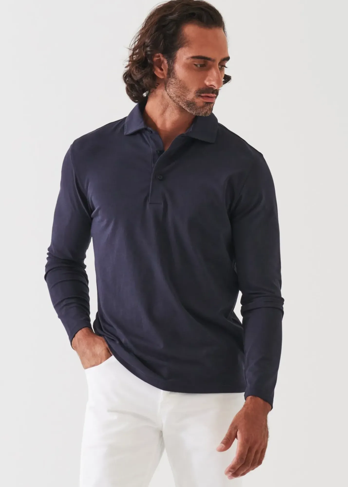 PATRICK ASSARAF Pima Cotton Stretch Long Sleeve Polo|Men Polos