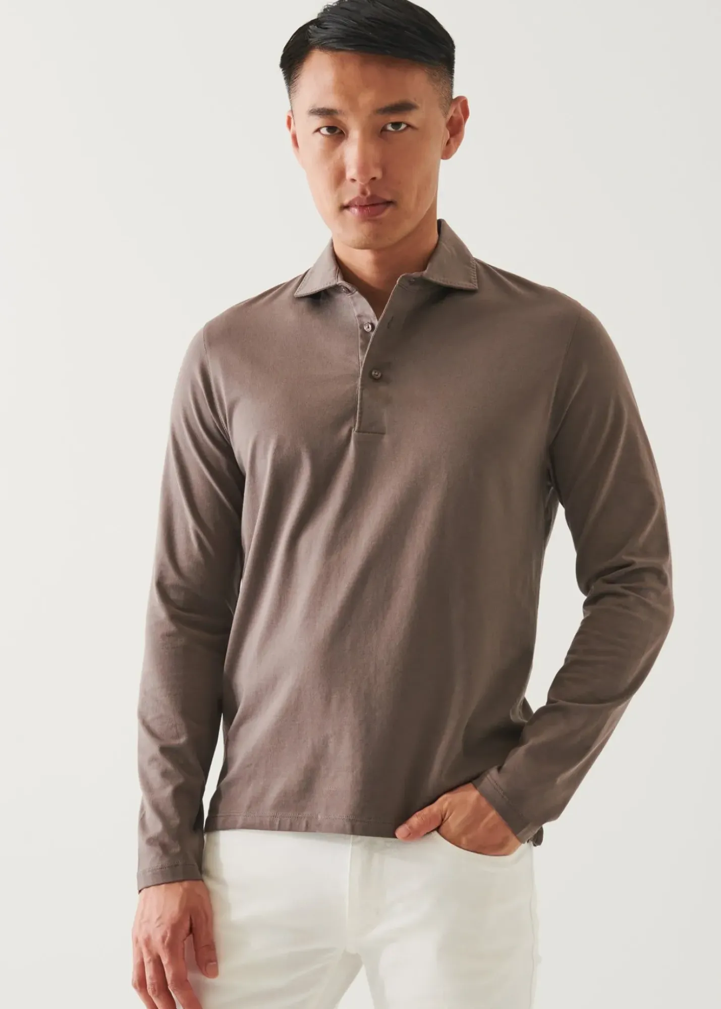 PATRICK ASSARAF Pima Cotton Stretch Long Sleeve Polo|Men Polos