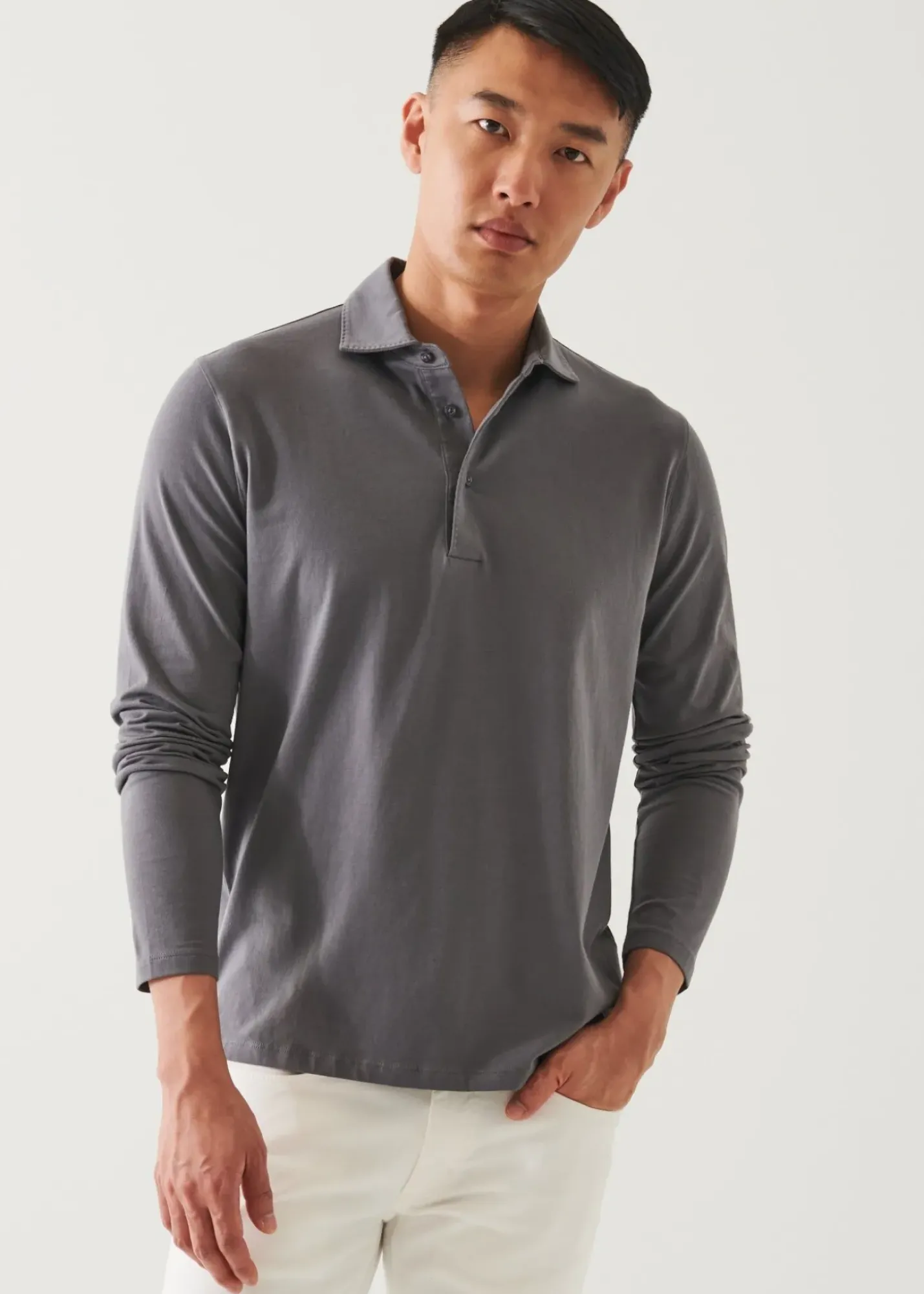 PATRICK ASSARAF Pima Cotton Stretch Long Sleeve Polo|Men Polos