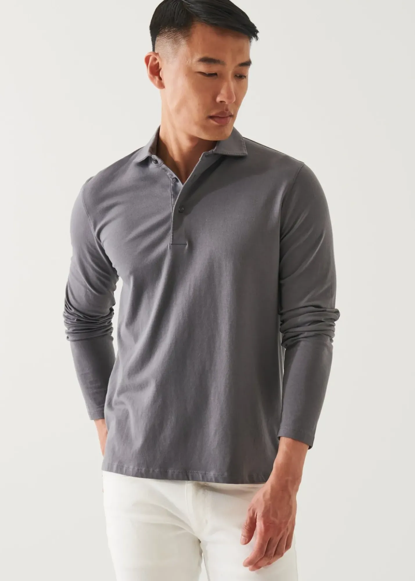PATRICK ASSARAF Pima Cotton Stretch Long Sleeve Polo|Men Polos