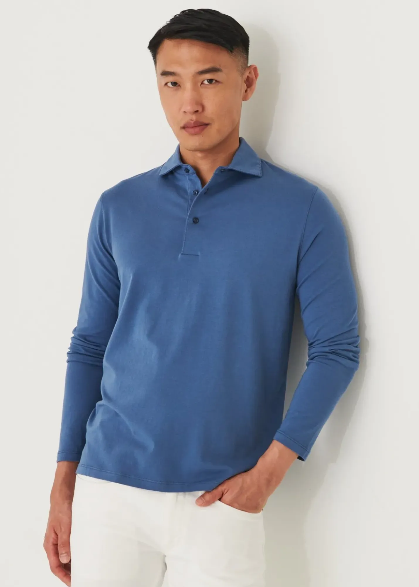 PATRICK ASSARAF Pima Cotton Stretch Long Sleeve Polo|Men Polos