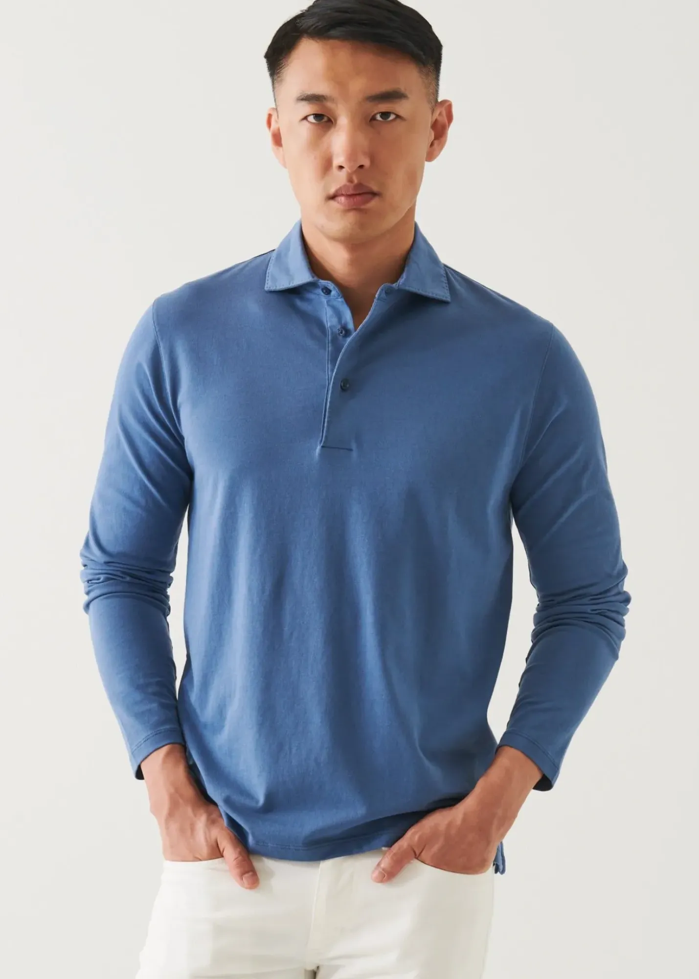 PATRICK ASSARAF Pima Cotton Stretch Long Sleeve Polo|Men Polos