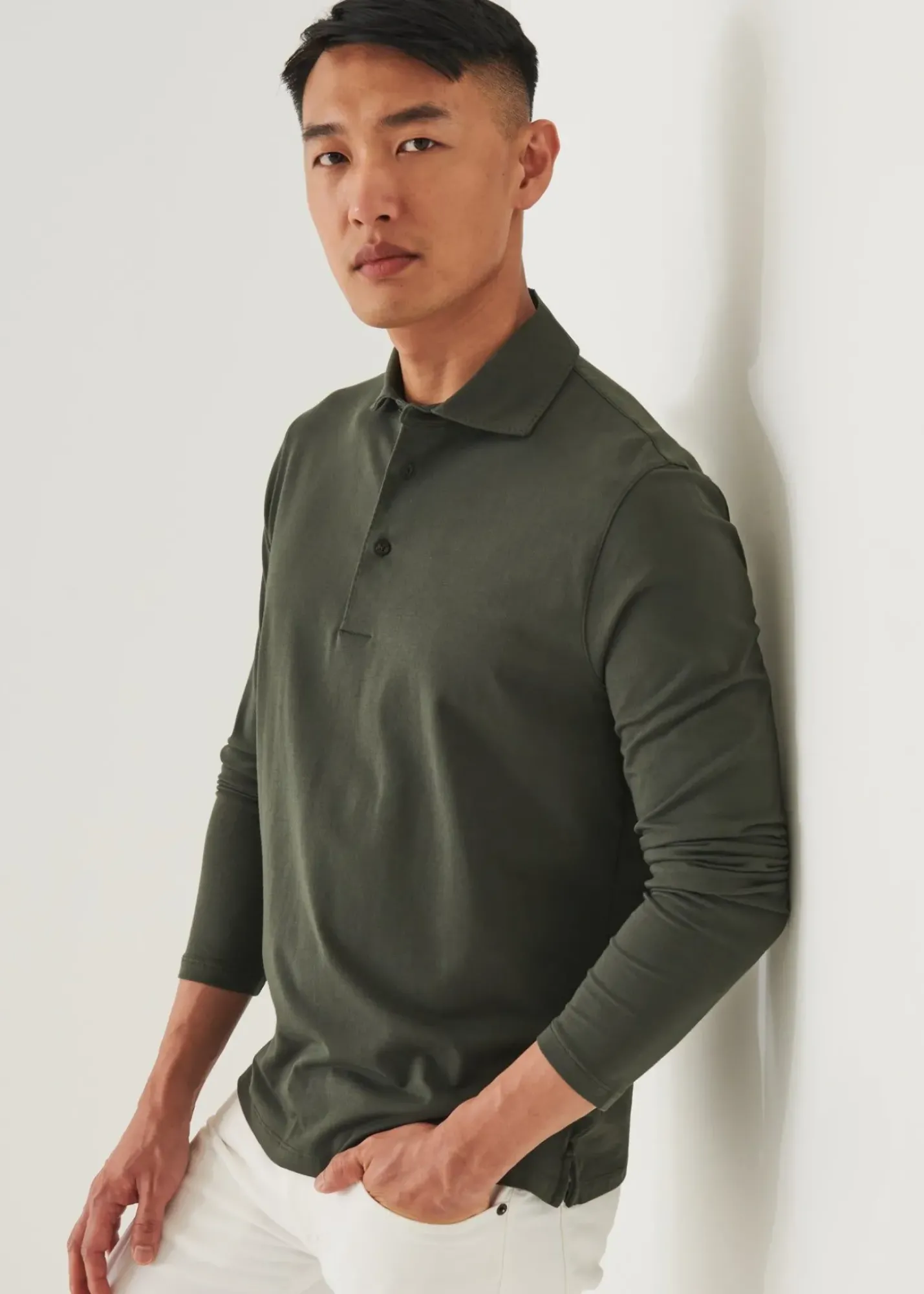 PATRICK ASSARAF Pima Cotton Stretch Long Sleeve Polo|Men Polos