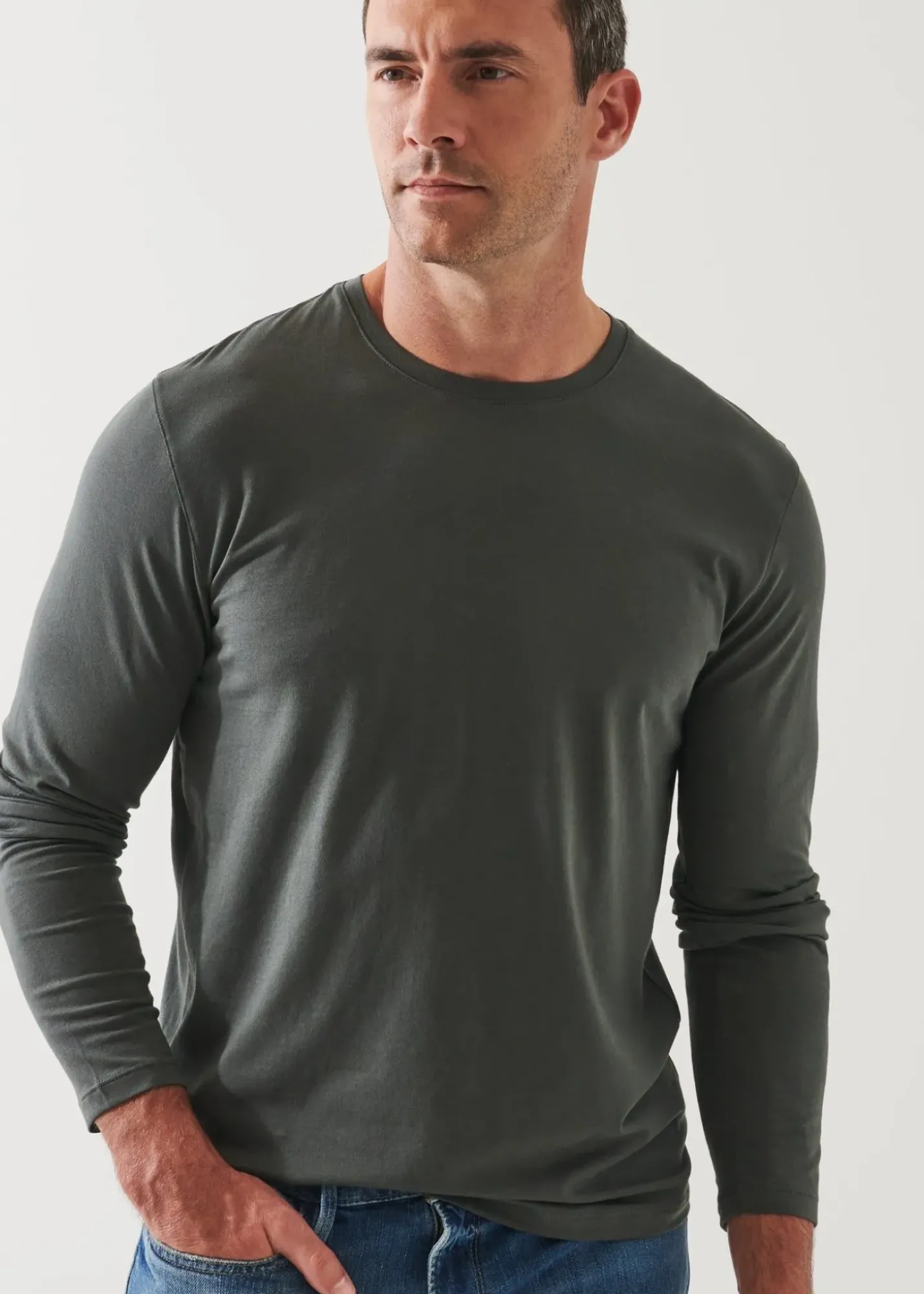 PATRICK ASSARAF Pima Cotton Stretch Long Sleeve T-Shirt|Men T-Shirts