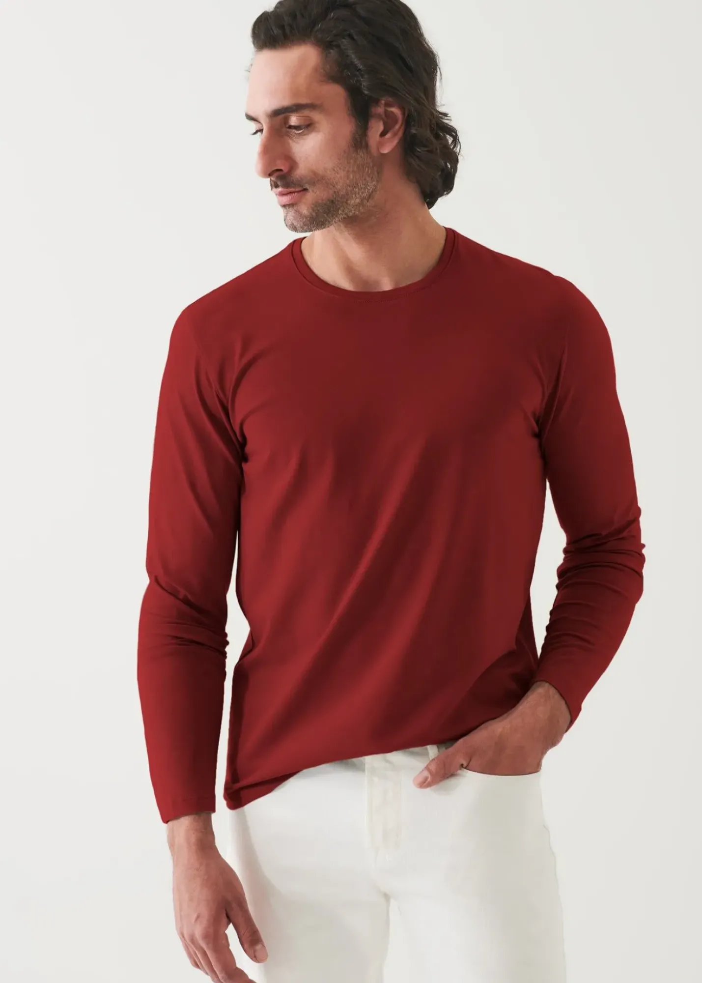 PATRICK ASSARAF Pima Cotton Stretch Long Sleeve T-Shirt|Men T-Shirts
