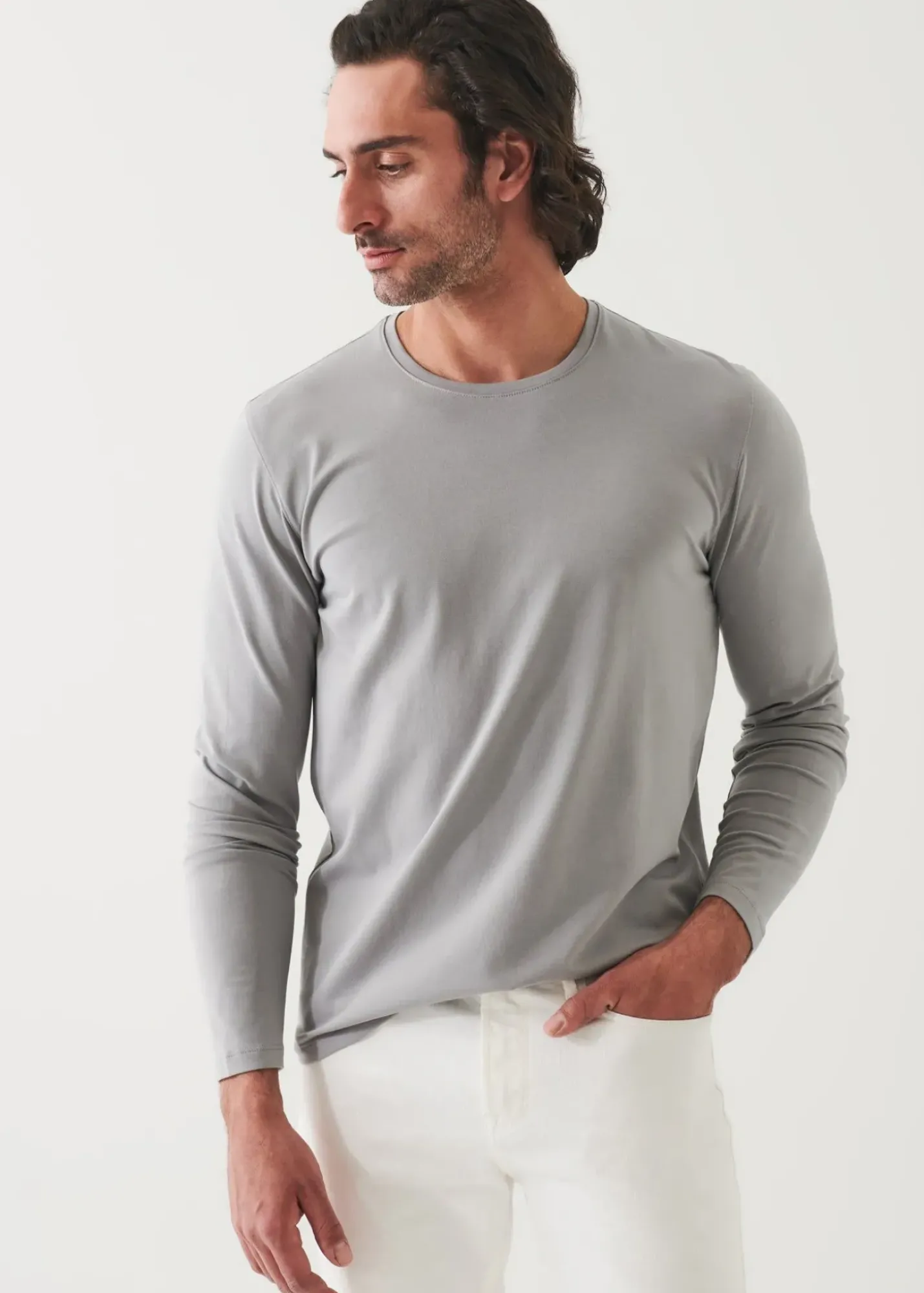 PATRICK ASSARAF Pima Cotton Stretch Long Sleeve T-Shirt|Men T-Shirts