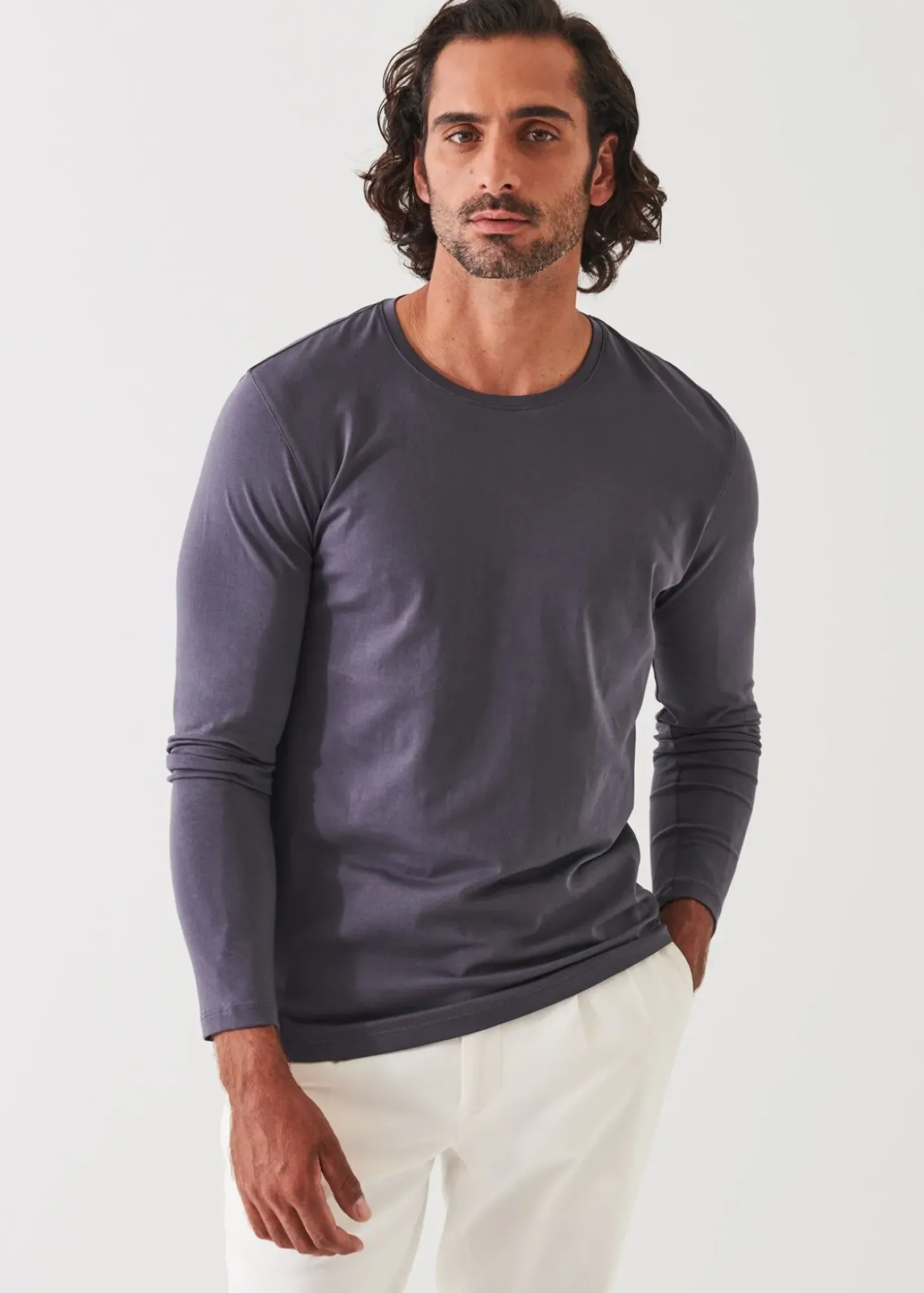 PATRICK ASSARAF Pima Cotton Stretch Long Sleeve T-Shirt|Men T-Shirts