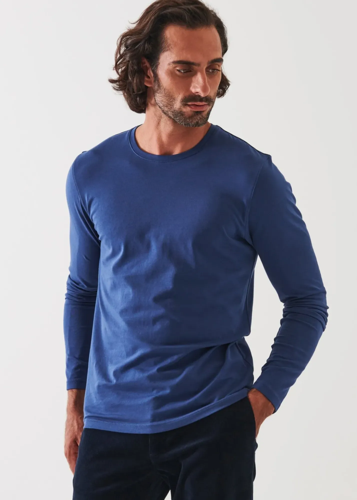 PATRICK ASSARAF Pima Cotton Stretch Long Sleeve T-Shirt|Men T-Shirts