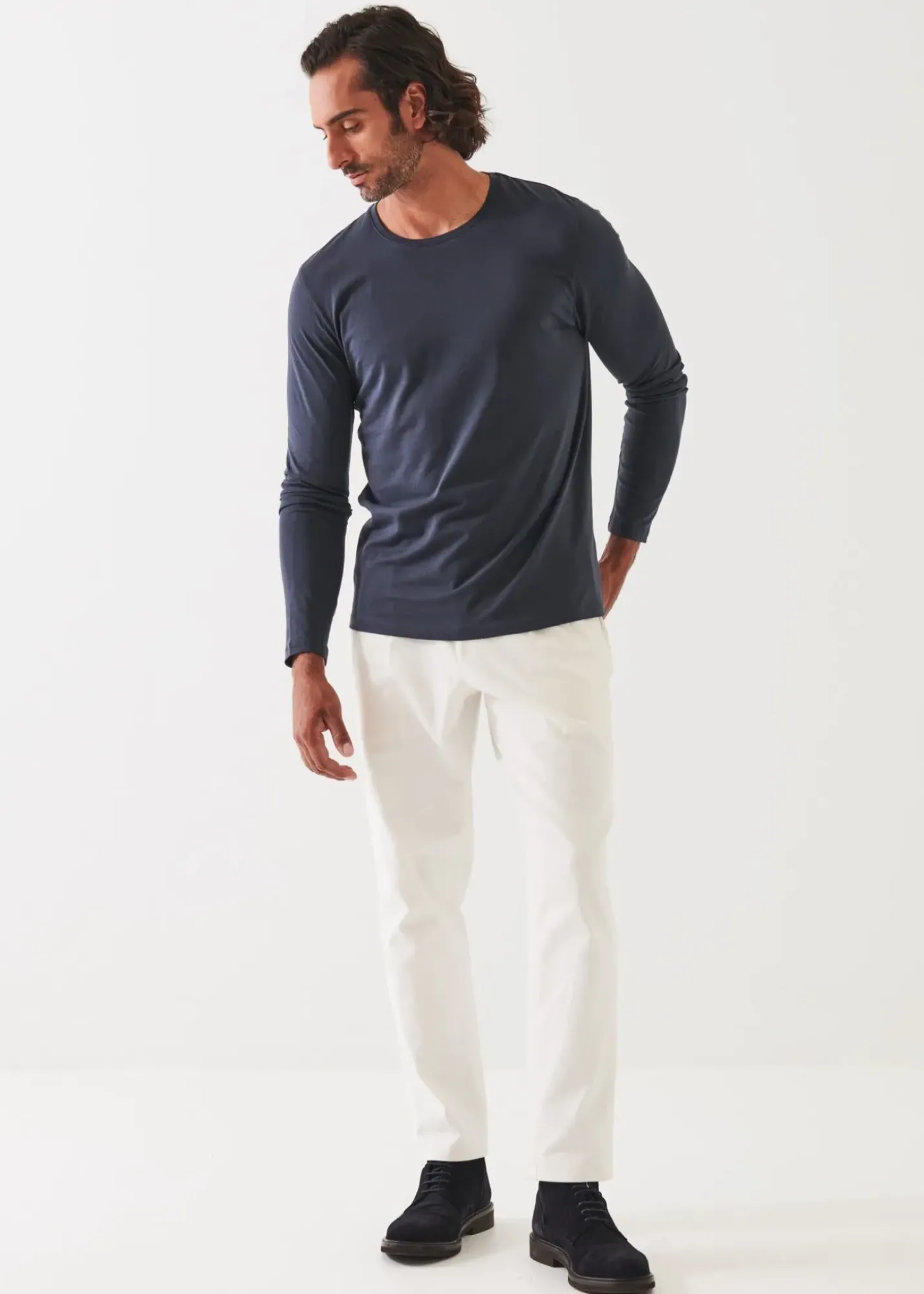 PATRICK ASSARAF Pima Cotton Stretch Long Sleeve T-Shirt|Men T-Shirts