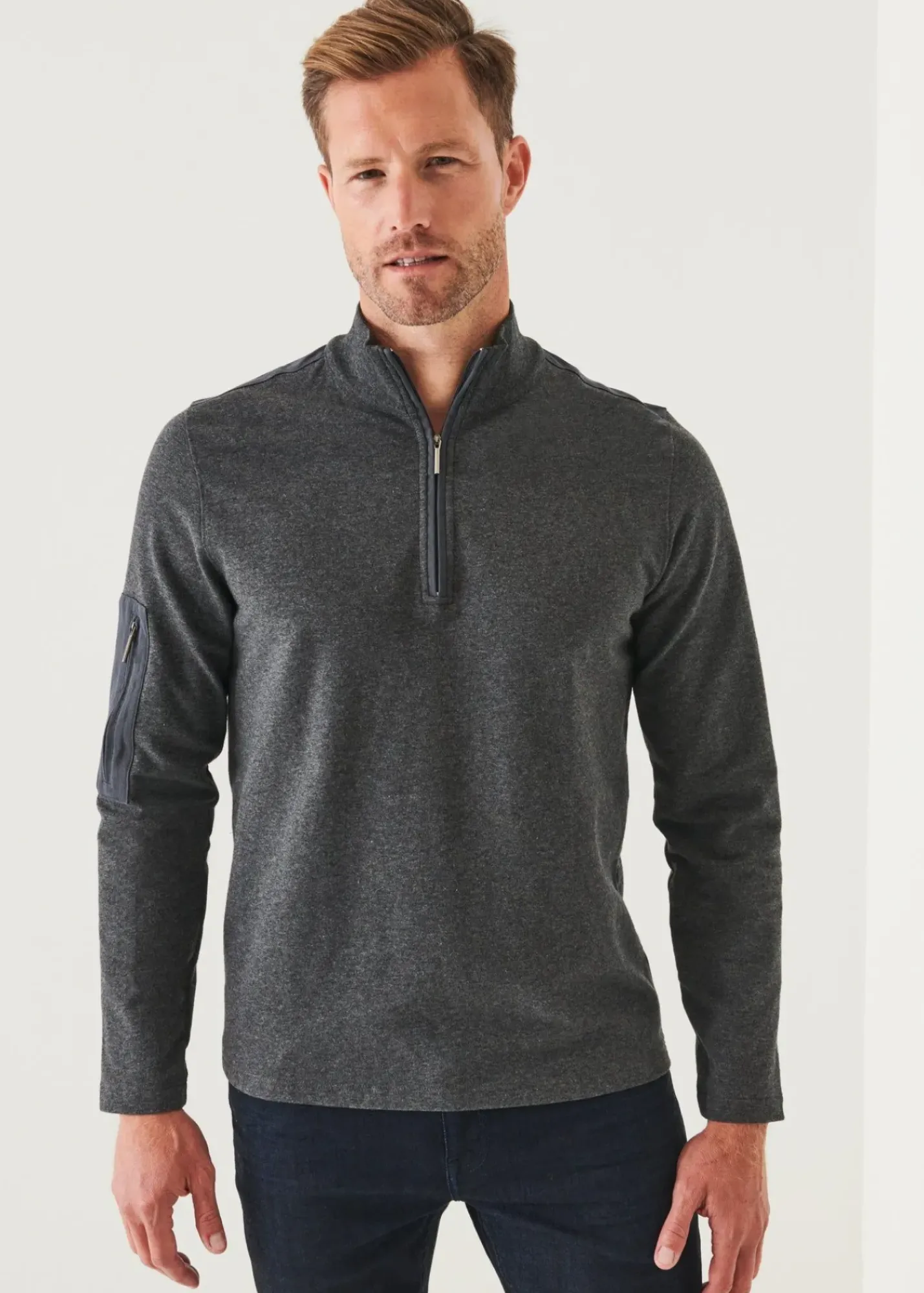 PATRICK ASSARAF Pima Cotton Stretch Piped Zip Mock|Men Sweatshirts & Hoodies