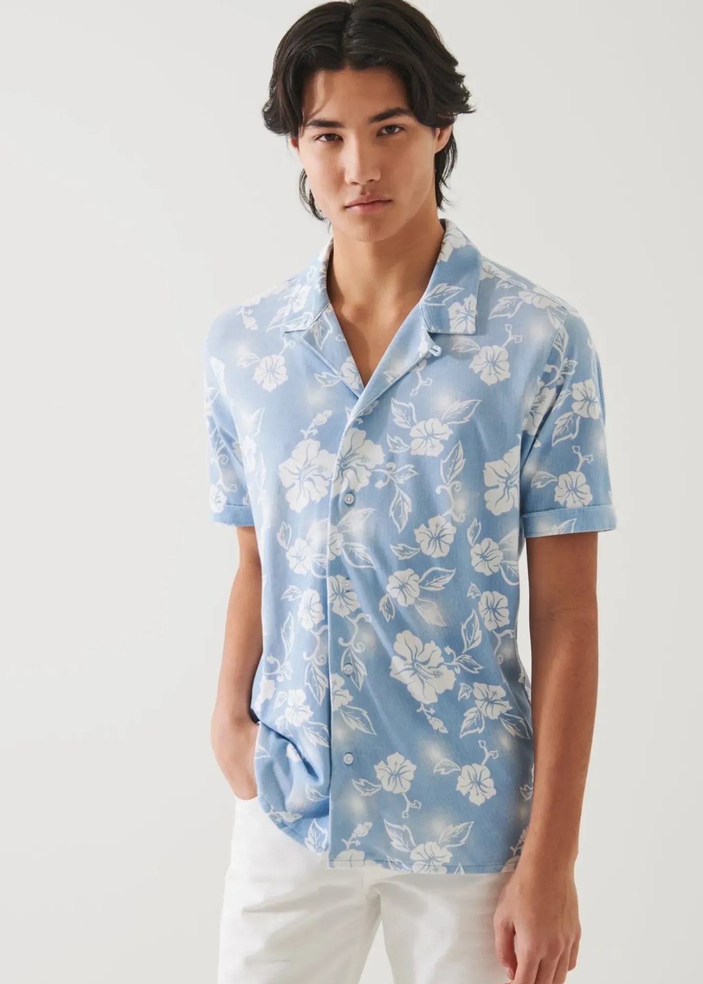 PATRICK ASSARAF Pima Cotton Stretch Printed Camp Shirt|Men Shirts
