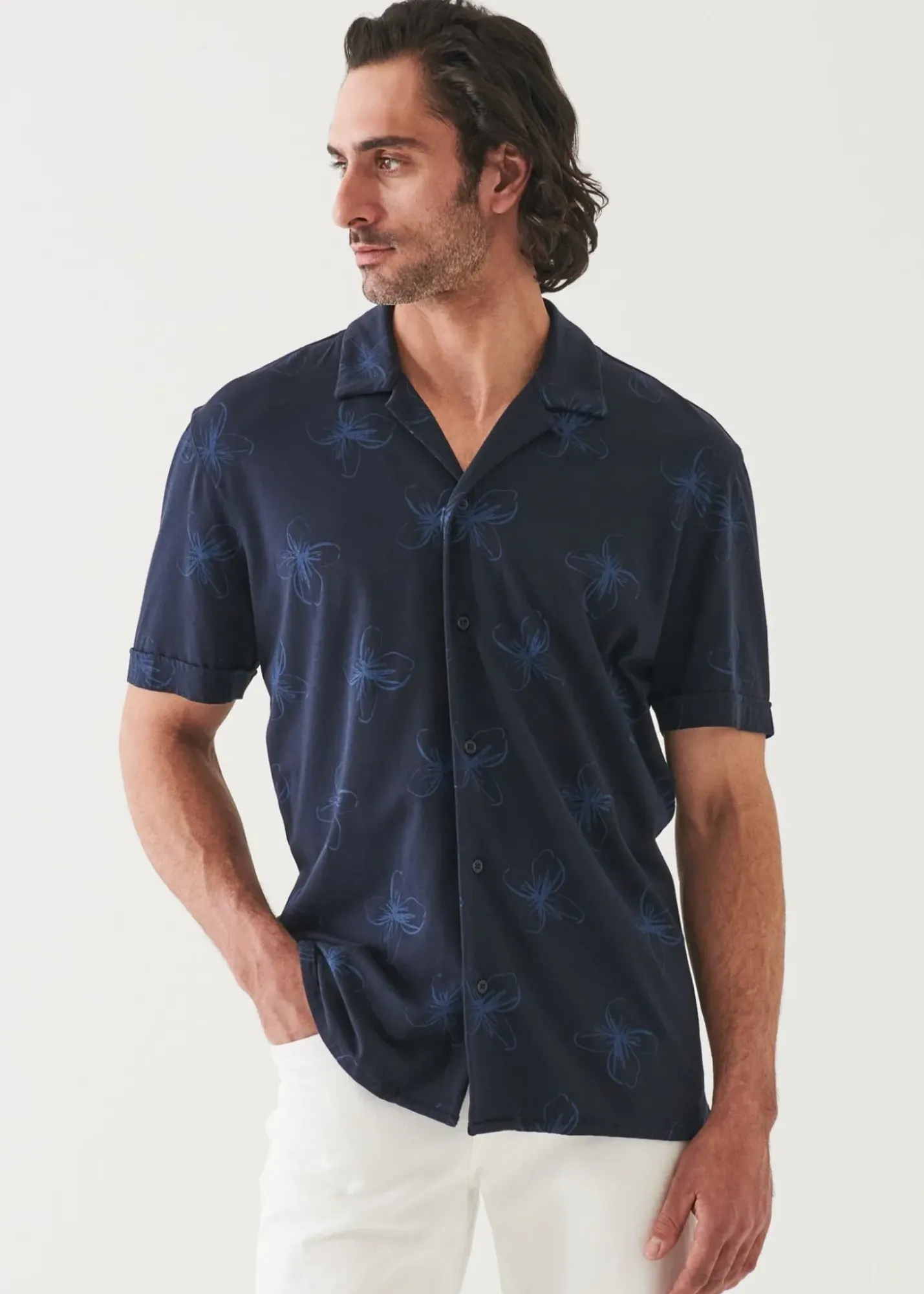 PATRICK ASSARAF Pima Cotton Stretch Printed Camp Shirt|Men Shirts