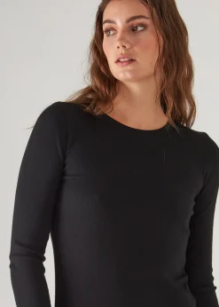 PATRICK ASSARAF Pima Cotton Stretch Ribbed Long Sleeve Crew Neck T-Shirt|Women T-Shirts