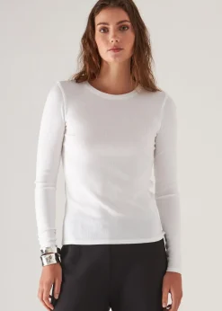 PATRICK ASSARAF Pima Cotton Stretch Ribbed Long Sleeve Crew Neck T-Shirt|Women T-Shirts
