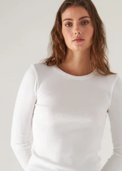 PATRICK ASSARAF Pima Cotton Stretch Ribbed Long Sleeve Crew Neck T-Shirt|Women T-Shirts