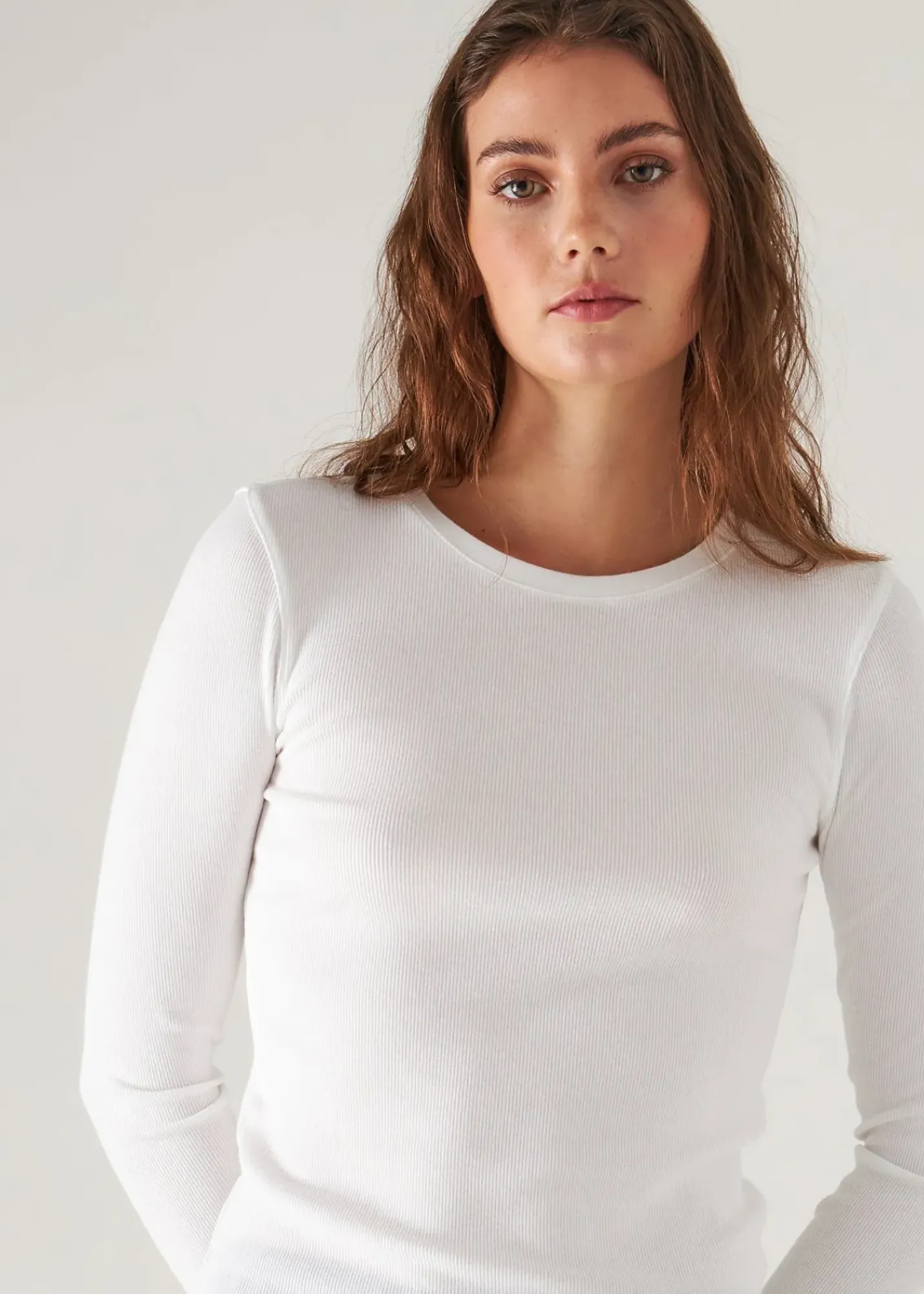 PATRICK ASSARAF Pima Cotton Stretch Ribbed Long Sleeve Crew Neck T-Shirt|Women T-Shirts