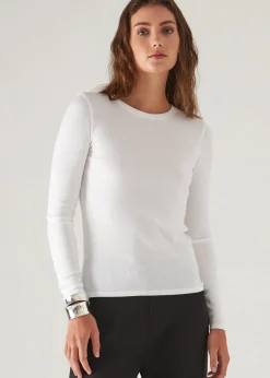 PATRICK ASSARAF Pima Cotton Stretch Ribbed Long Sleeve Crew Neck T-Shirt|Women T-Shirts