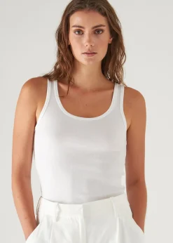 PATRICK ASSARAF Pima Cotton Stretch Scoop Neck Rib Tank|Women T-Shirts