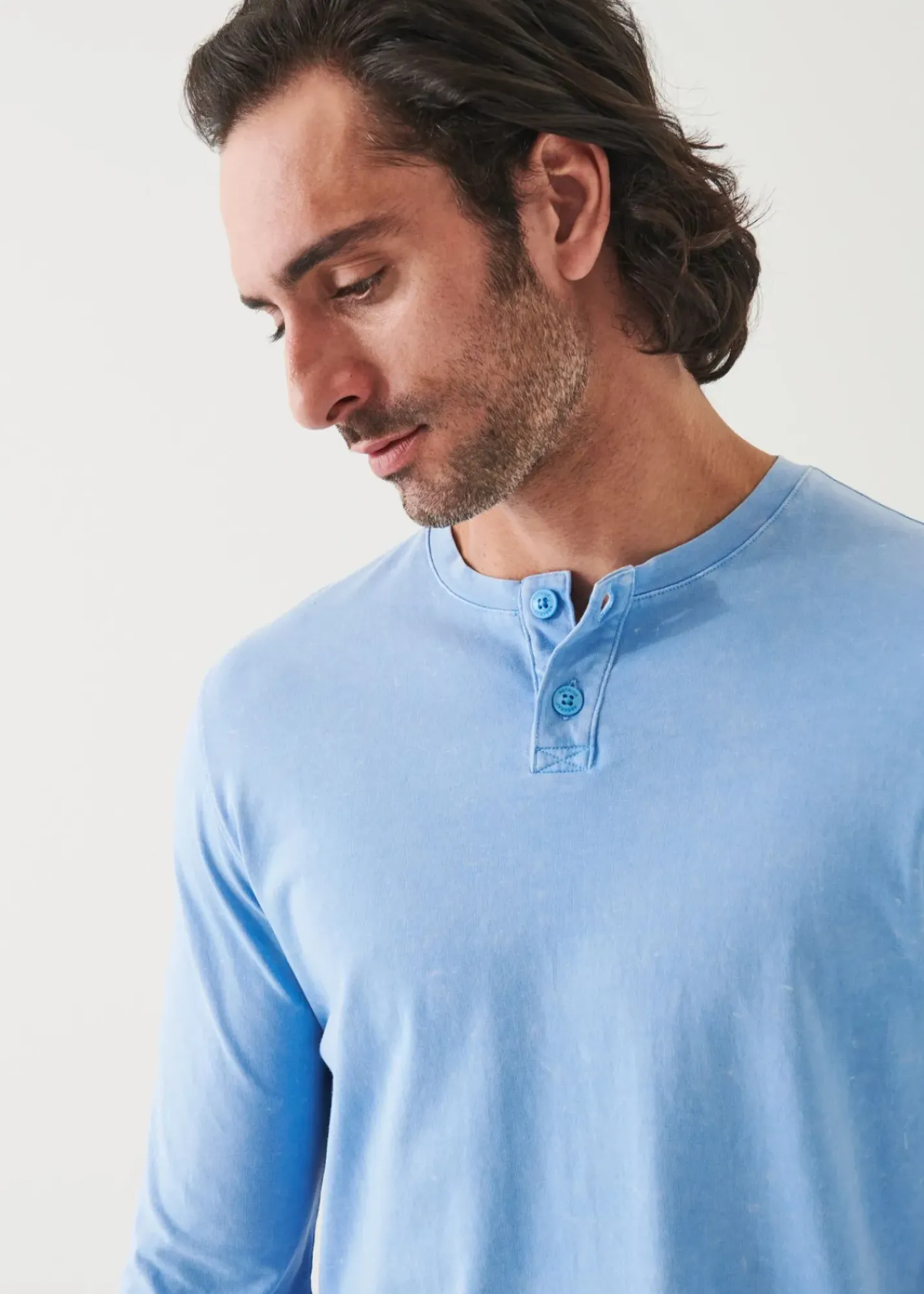 PATRICK ASSARAF Pima Cotton Stretch Vintage Wash Henley|Men T-Shirts