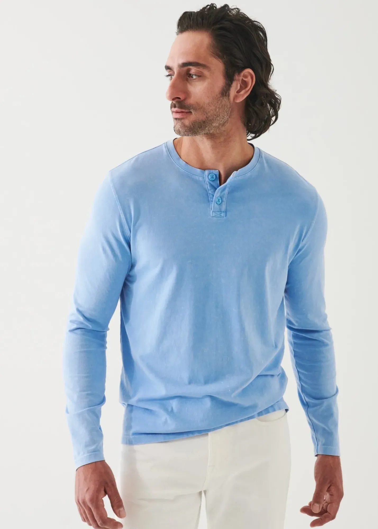 PATRICK ASSARAF Pima Cotton Stretch Vintage Wash Henley|Men T-Shirts