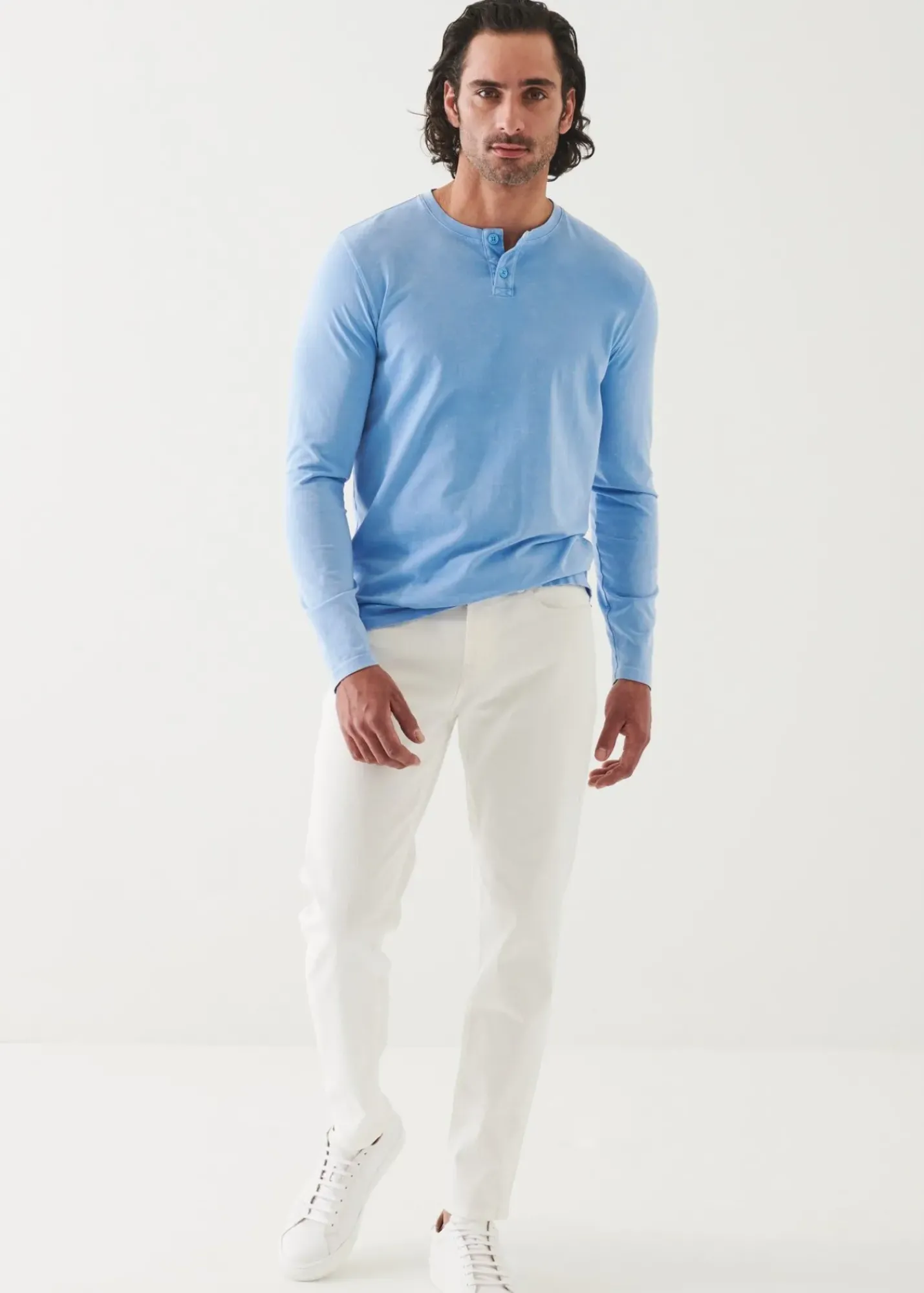 PATRICK ASSARAF Pima Cotton Stretch Vintage Wash Henley|Men T-Shirts