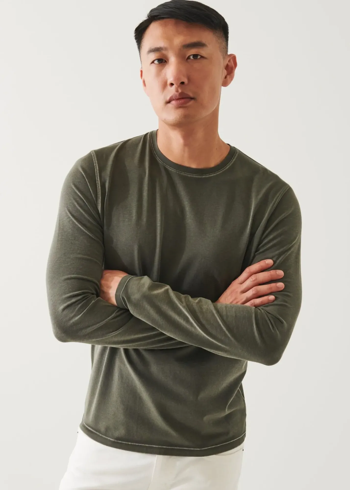 PATRICK ASSARAF Pima Cotton Stretch Vintage Wash Long-Sleeve T-Shirt|Men T-Shirts