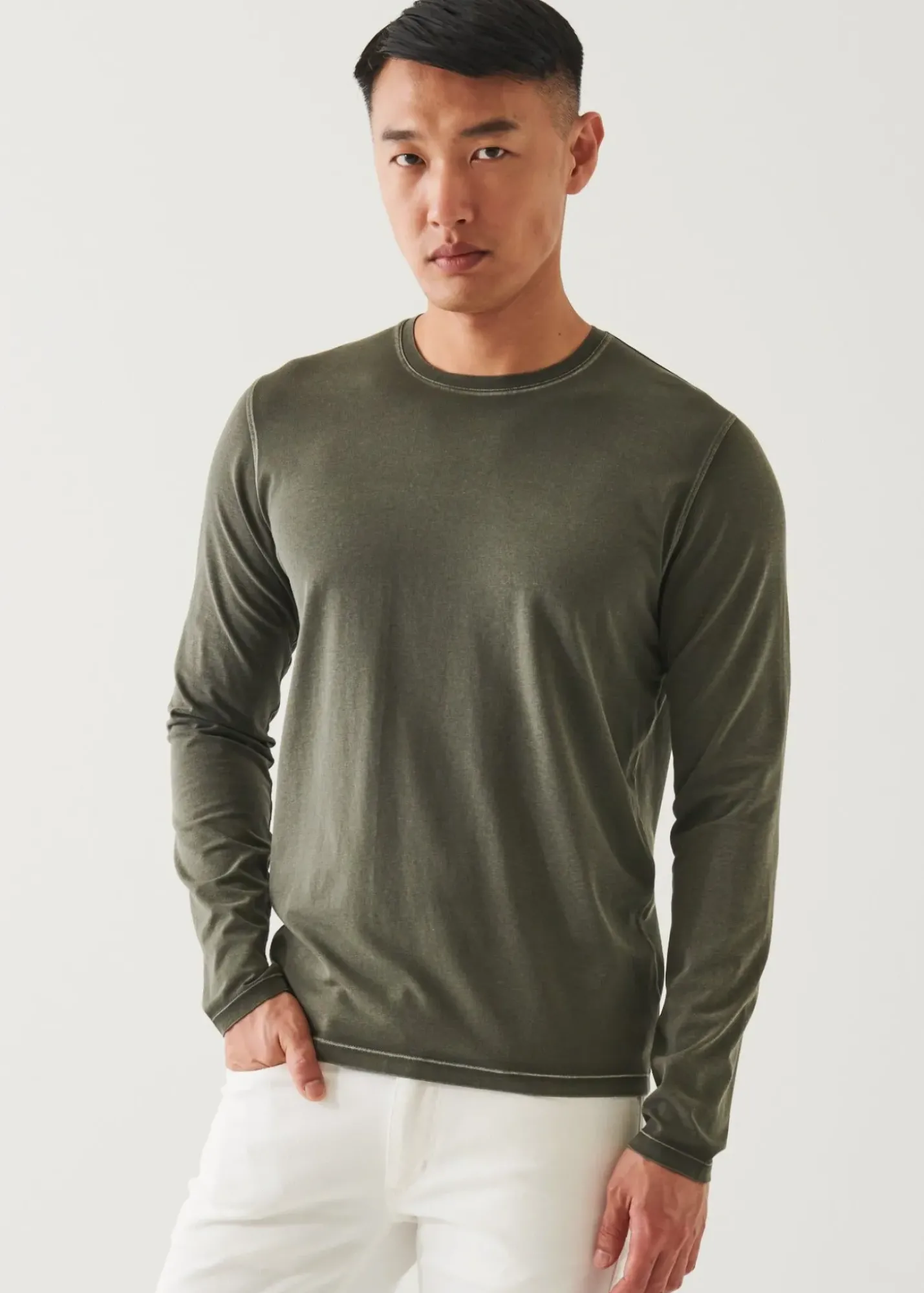 PATRICK ASSARAF Pima Cotton Stretch Vintage Wash Long-Sleeve T-Shirt|Men T-Shirts