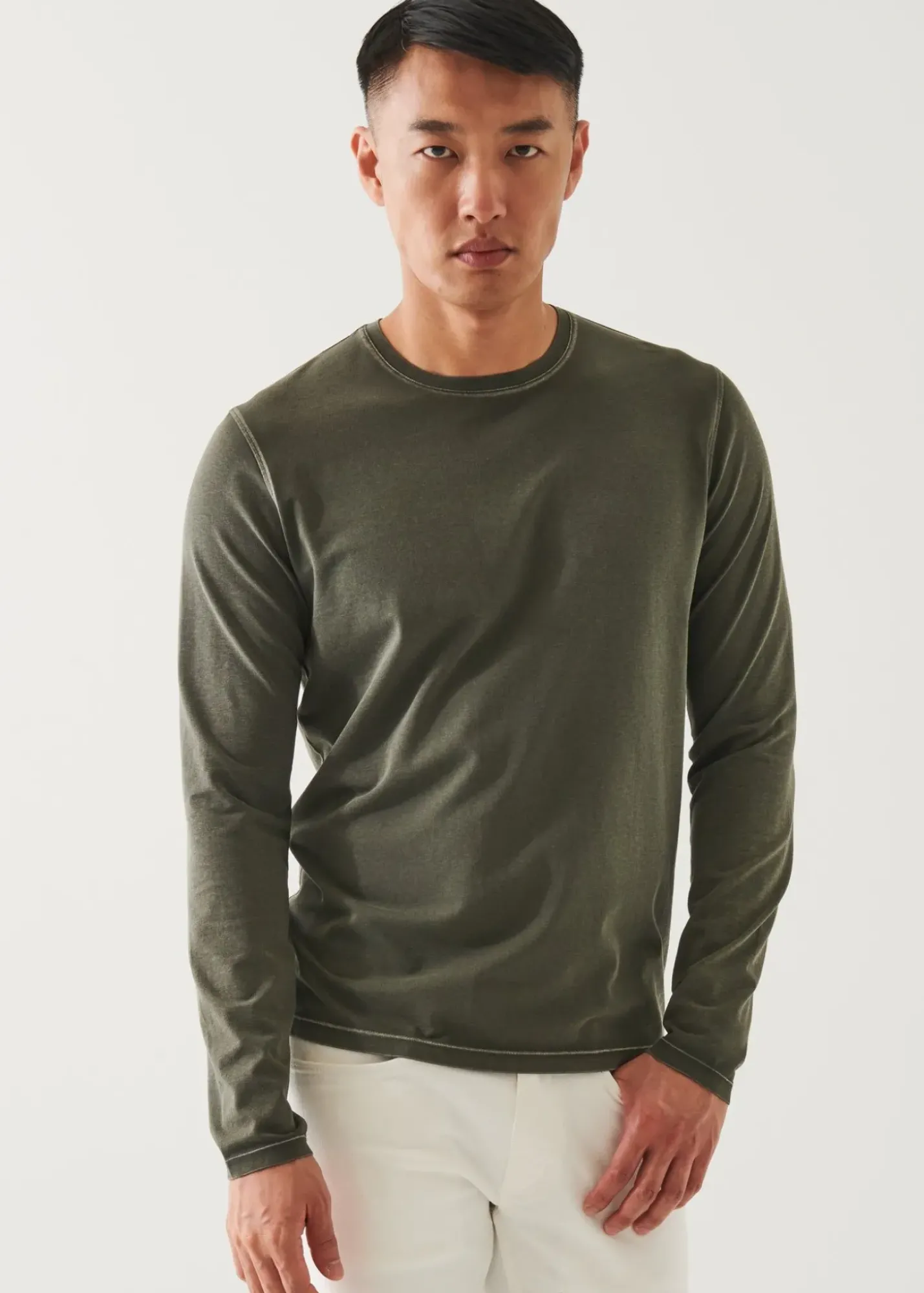 PATRICK ASSARAF Pima Cotton Stretch Vintage Wash Long-Sleeve T-Shirt|Men T-Shirts