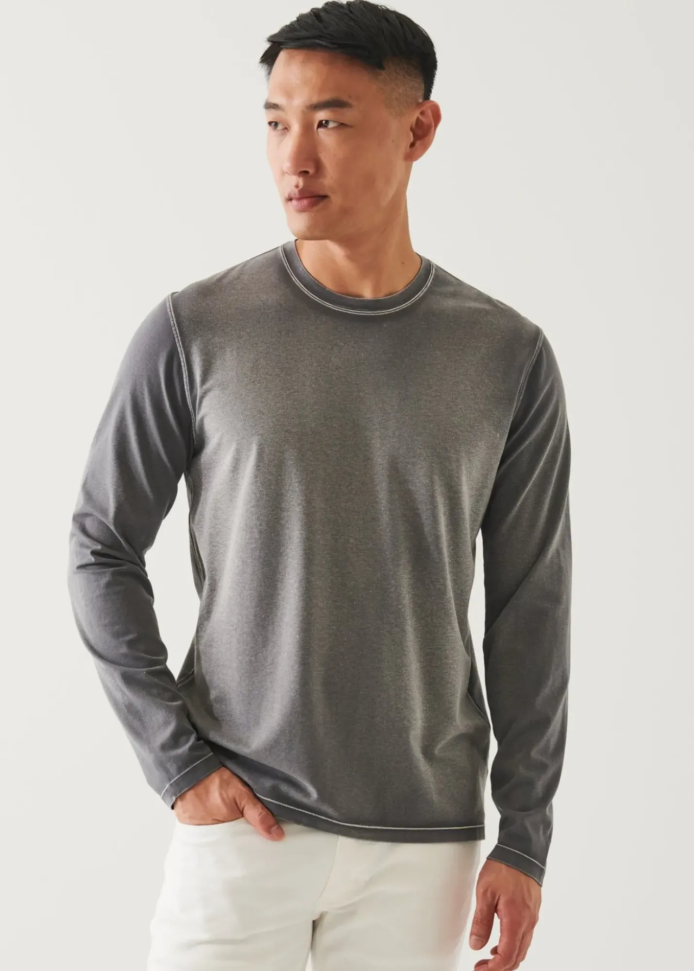 PATRICK ASSARAF Pima Cotton Stretch Vintage Wash Long-Sleeve T-Shirt|Men T-Shirts