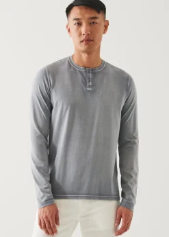 PATRICK ASSARAF Pima Cotton Stretch Vintage Wash Henley|Men T-Shirts