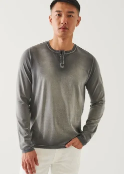 PATRICK ASSARAF Pima Cotton Stretch Vintage Wash Henley|Men T-Shirts