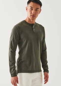 PATRICK ASSARAF Pima Cotton Stretch Vintage Wash Henley|Men T-Shirts