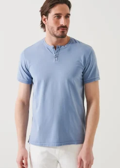 PATRICK ASSARAF Pima Cotton Stretch Vintage Wash Henley T-Shirt|Men T-Shirts