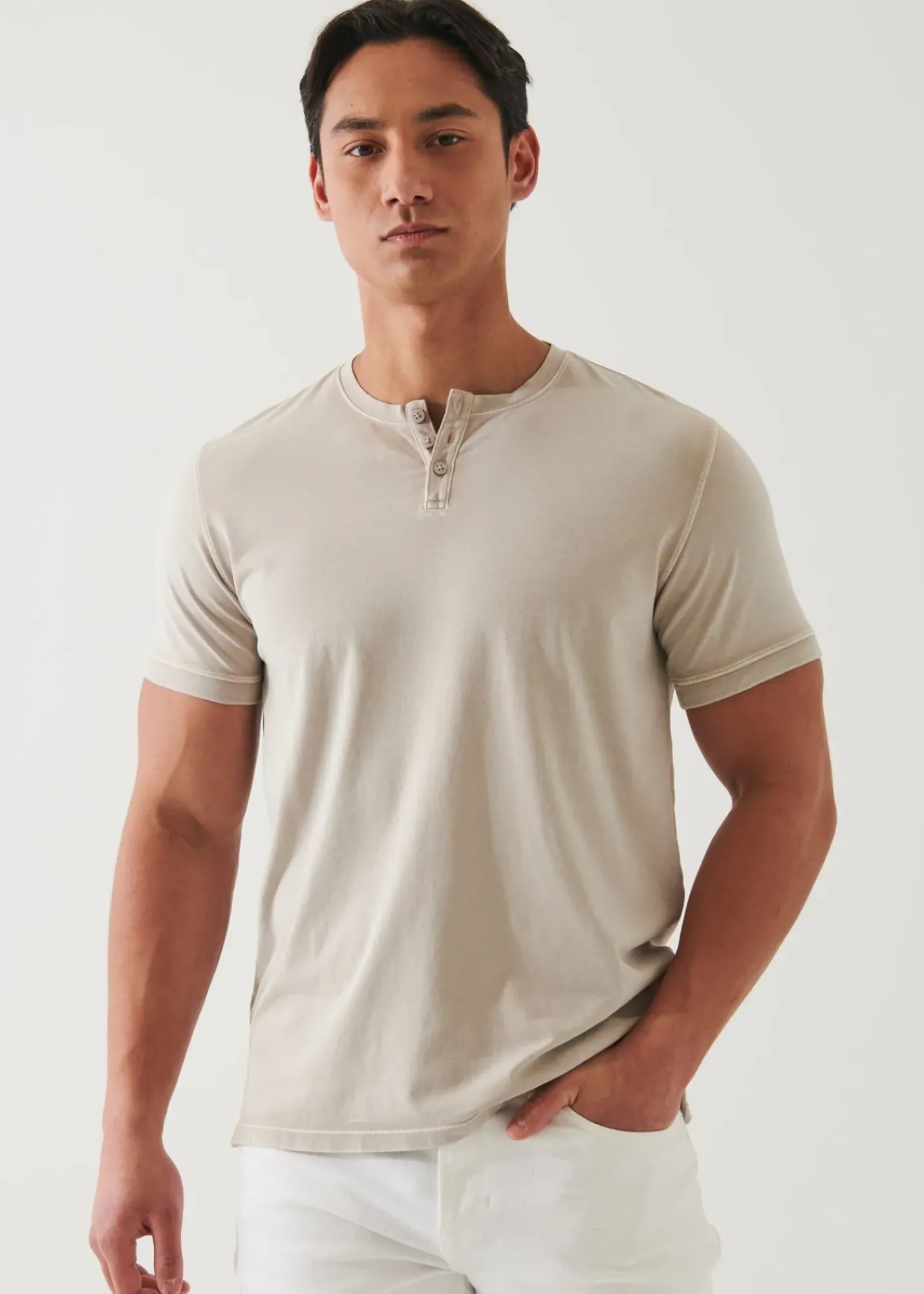PATRICK ASSARAF Pima Cotton Stretch Vintage Wash Henley T-Shirt|Men T-Shirts