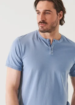 PATRICK ASSARAF Pima Cotton Stretch Vintage Wash Henley T-Shirt|Men T-Shirts