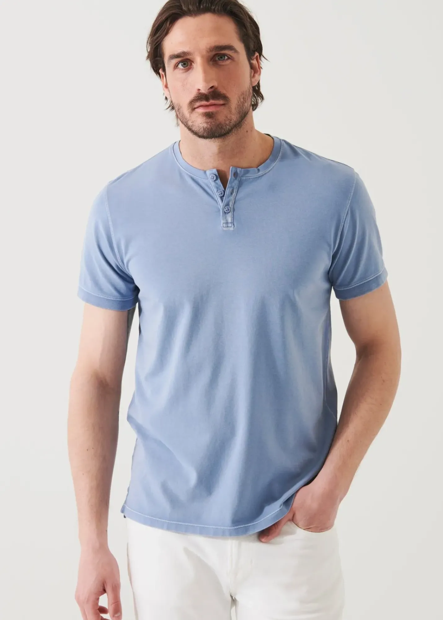 PATRICK ASSARAF Pima Cotton Stretch Vintage Wash Henley T-Shirt|Men T-Shirts