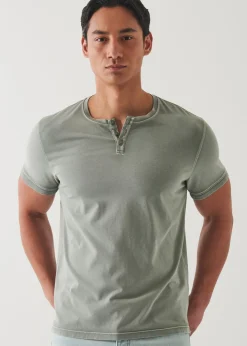 PATRICK ASSARAF Pima Cotton Stretch Vintage Wash Henley T-Shirt|Men T-Shirts