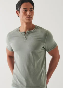 PATRICK ASSARAF Pima Cotton Stretch Vintage Wash Henley T-Shirt|Men T-Shirts