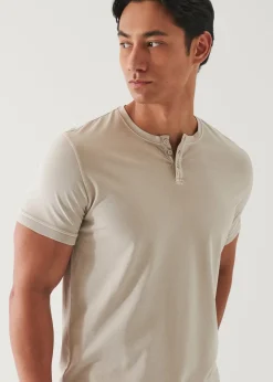 PATRICK ASSARAF Pima Cotton Stretch Vintage Wash Henley T-Shirt|Men T-Shirts