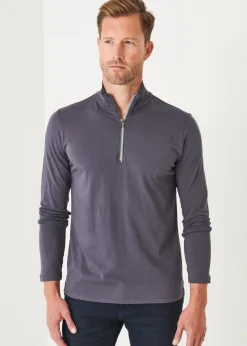 PATRICK ASSARAF Pima Cotton Stretch Zip Mock|Men Sweatshirts & Hoodies