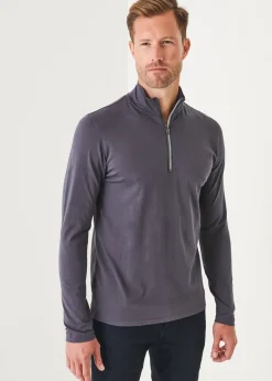 PATRICK ASSARAF Pima Cotton Stretch Zip Mock|Men Sweatshirts & Hoodies