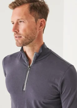 PATRICK ASSARAF Pima Cotton Stretch Zip Mock|Men Sweatshirts & Hoodies