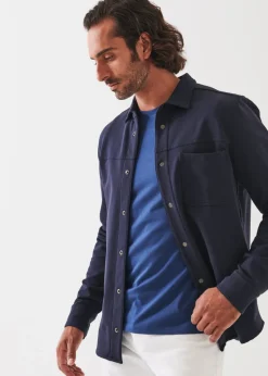 PATRICK ASSARAF Pima Stretch Fleece Snap-Front Overshirt|Men Outerwear