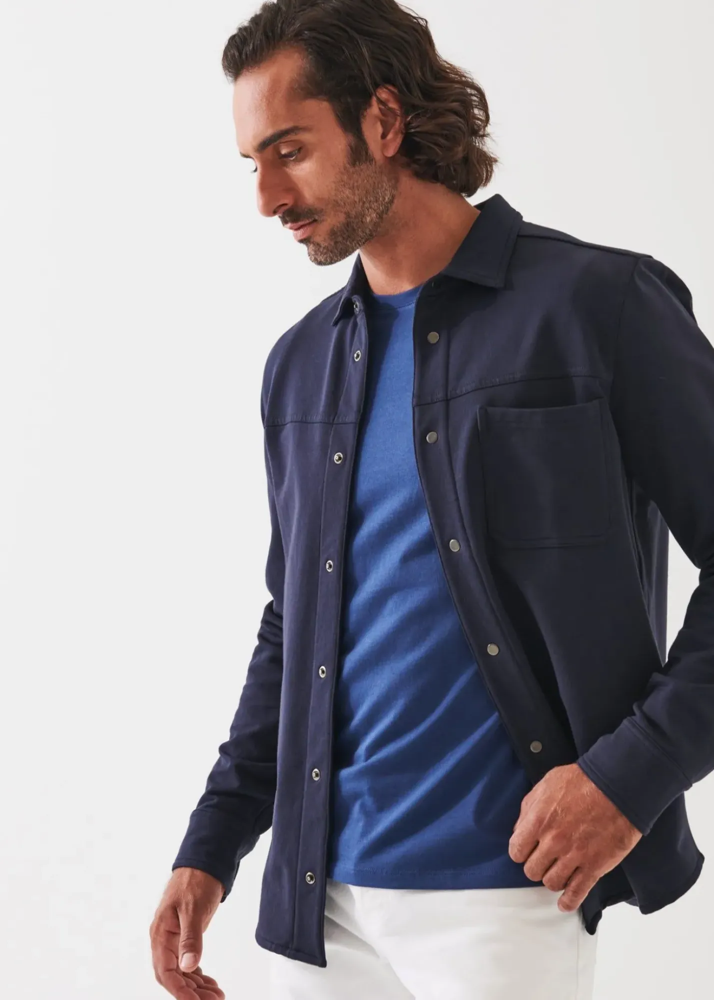 PATRICK ASSARAF Pima Stretch Fleece Snap-Front Overshirt|Men Outerwear