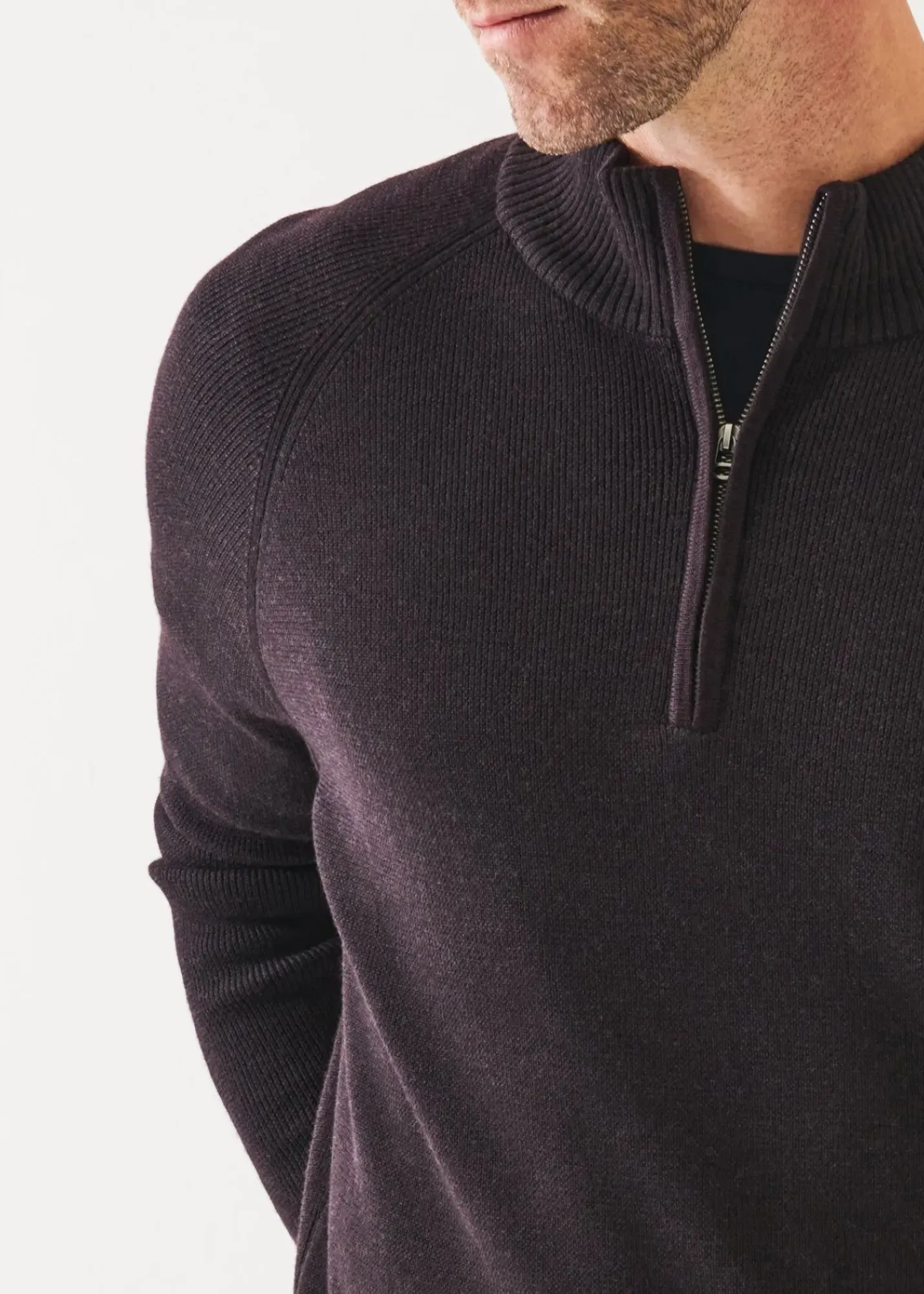 PATRICK ASSARAF Plaited Ribbed Quarter-Zip Mock|Men Knitwear