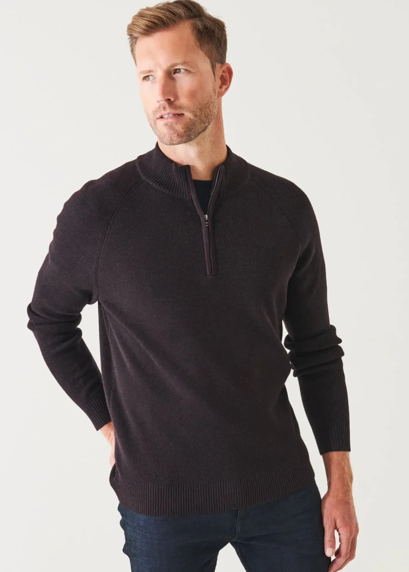 PATRICK ASSARAF Plaited Ribbed Quarter-Zip Mock|Men Knitwear