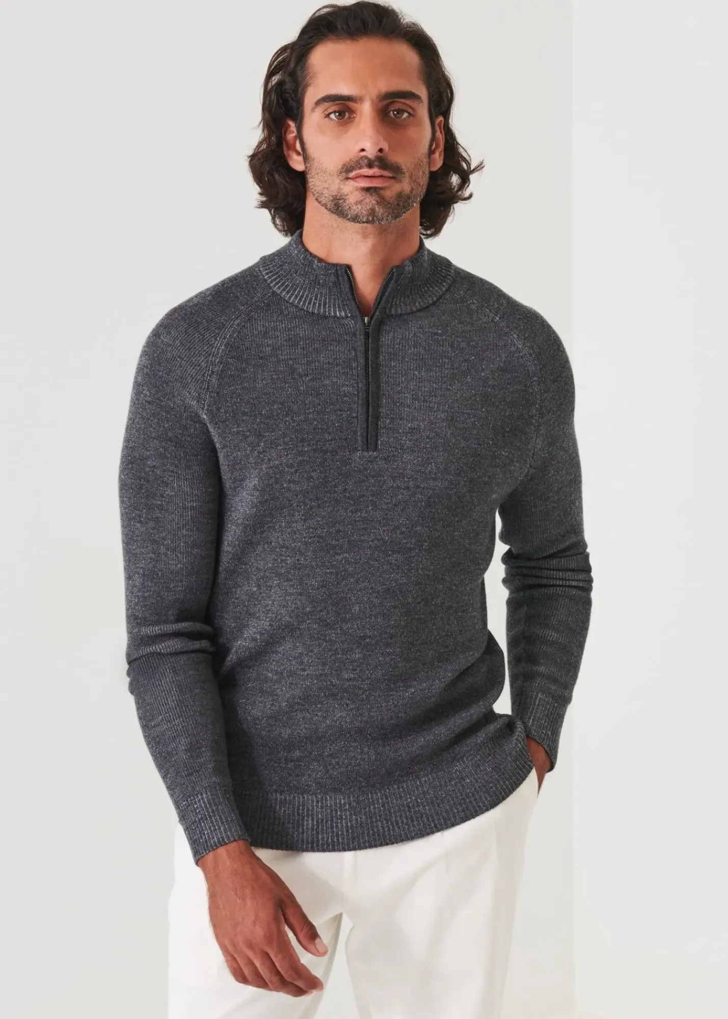 PATRICK ASSARAF Plaited Ribbed Quarter-Zip Mock|Men Knitwear